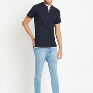 Navy Blue Solid V Neck T-Shirt