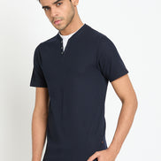 Navy Blue Solid V Neck T-Shirt