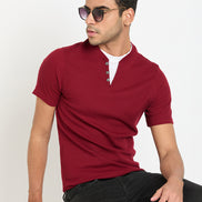 Wine Solid V Neck T-Shirt