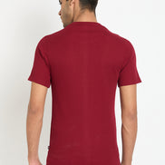 Wine Solid V Neck T-Shirt