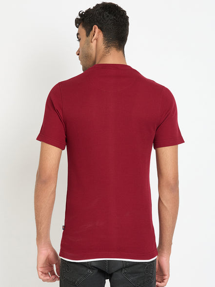Wine Solid V Neck T-Shirt