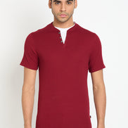 Wine Solid V Neck T-Shirt