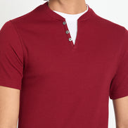 Wine Solid V Neck T-Shirt