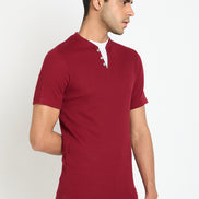 Wine Solid V Neck T-Shirt