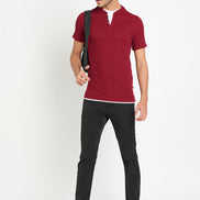 Wine Solid V Neck T-Shirt