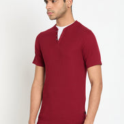 Wine Solid V Neck T-Shirt
