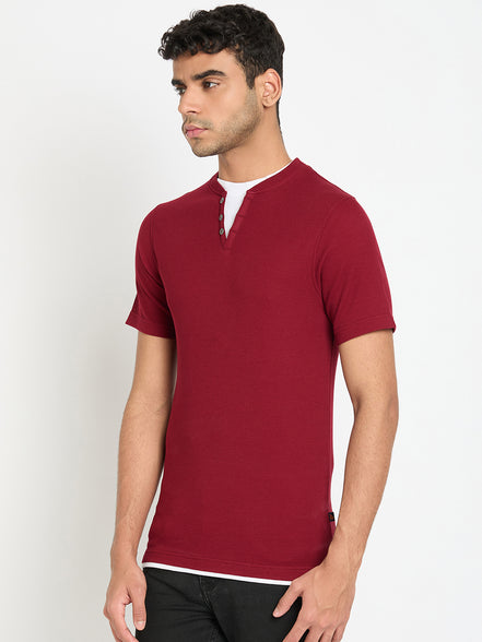 Wine Solid V Neck T-Shirt