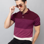 Maroon Colorblocked Polo Neck T-Shirt