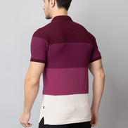 Maroon Colorblocked Polo Neck T-Shirt