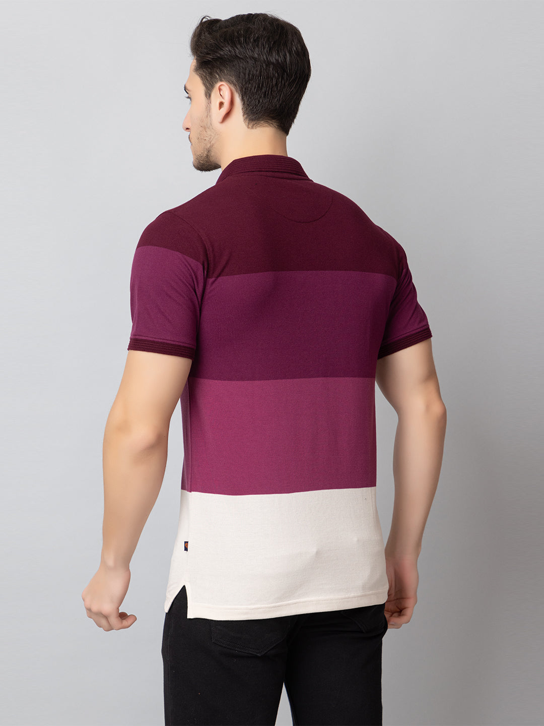 Maroon Colorblocked Polo Neck T-Shirt