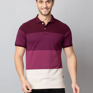Maroon Colorblocked Polo Neck T-Shirt