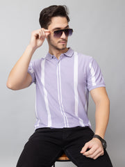 Lilac Striped Polo Neck T-Shirt