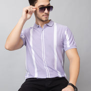 Lilac Striped Polo Neck T-Shirt