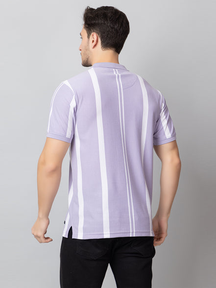 Lilac Striped Polo Neck T-Shirt