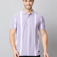 Lilac Striped Polo Neck T-Shirt