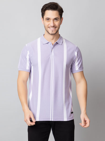 Lilac Striped Polo Neck T-Shirt
