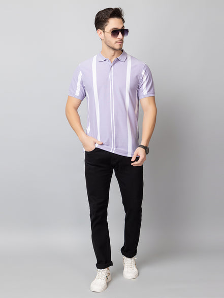 Lilac Striped Polo Neck T-Shirt