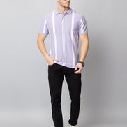 Lilac Striped Polo Neck T-Shirt