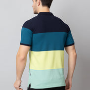 Navy Colorblocked Polo Neck T-Shirt