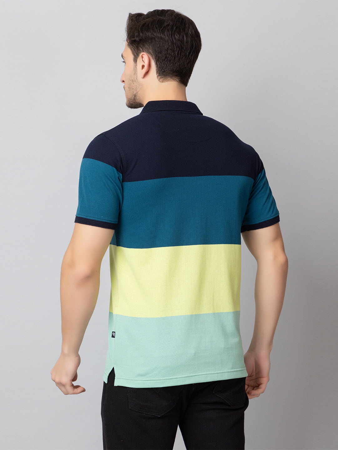 Navy Colorblocked Polo Neck T-Shirt