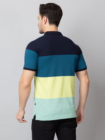 Navy Colorblocked Polo Neck T-Shirt