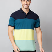 Navy Colorblocked Polo Neck T-Shirt
