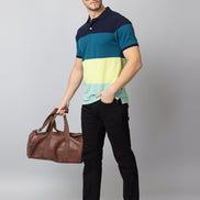 Navy Colorblocked Polo Neck T-Shirt
