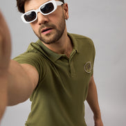 Olive Green Chest Embroidery T-Shirt
