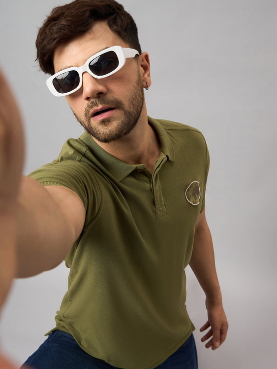Olive Green Chest Embroidery T-Shirt