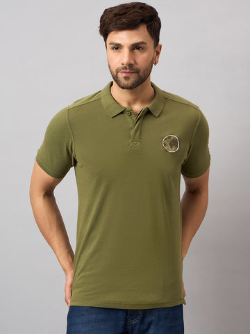 Olive Green Chest Embroidery T-Shirt