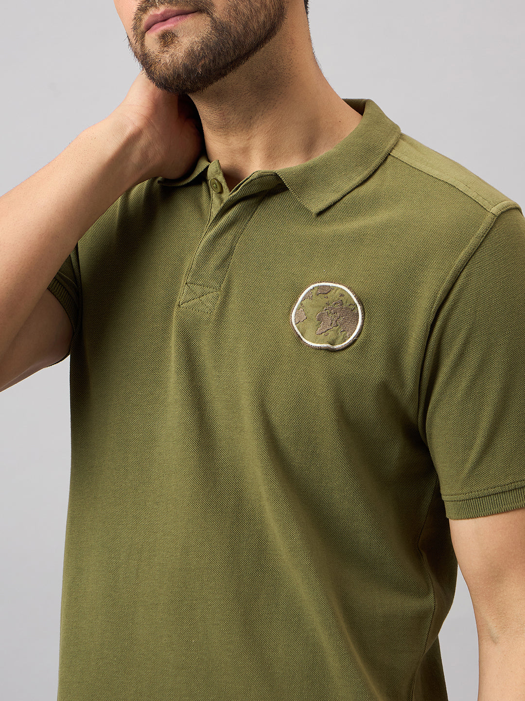Olive Green Chest Embroidery T-Shirt