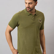 Olive Green Chest Embroidery T-Shirt
