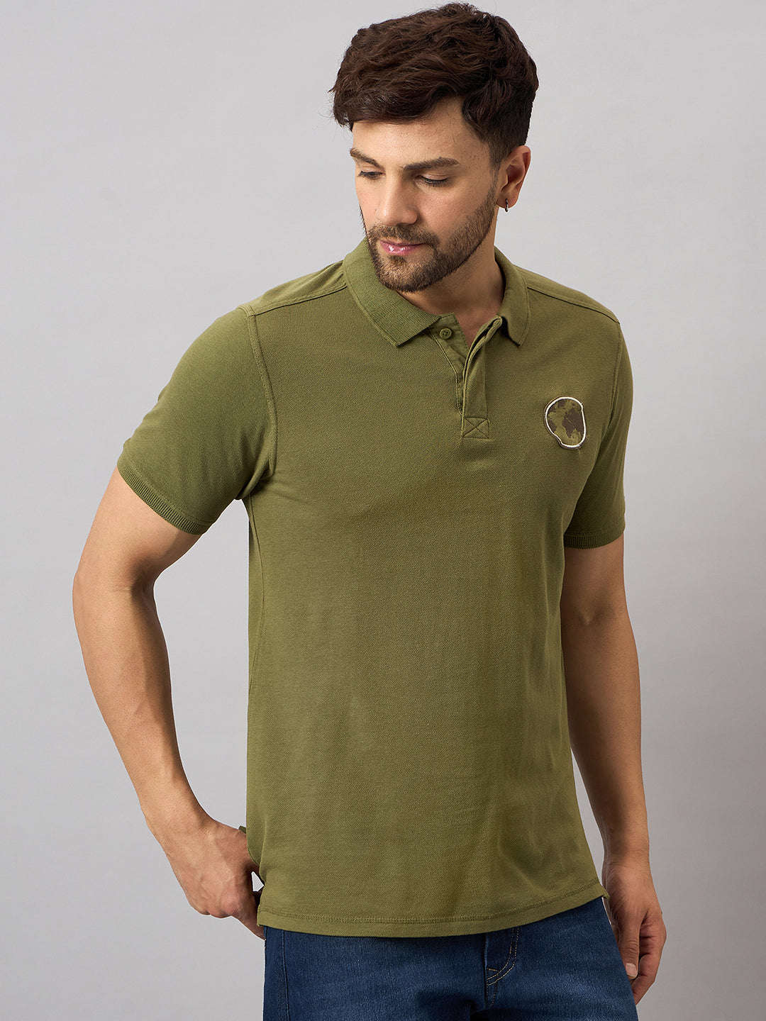 Olive Green Chest Embroidery T-Shirt