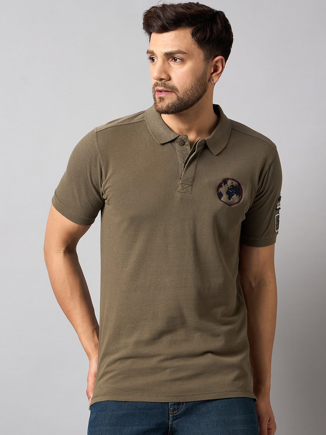 Light Brown Chest Embroidery T-Shirt