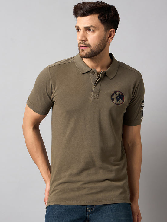 Light Brown Chest Embroidery T-Shirt