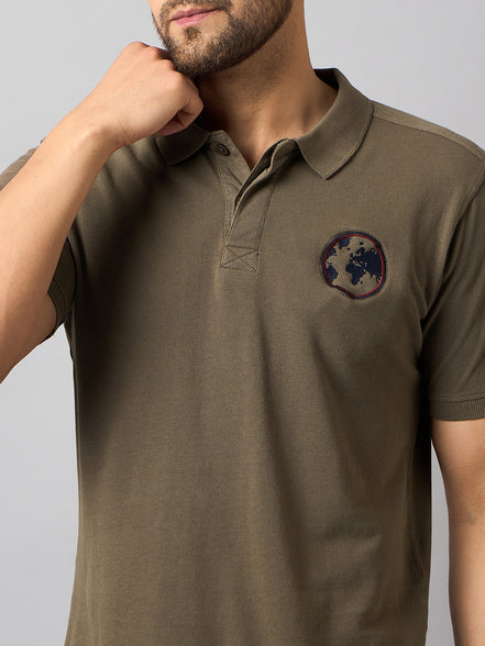 Light Brown Chest Embroidery T-Shirt