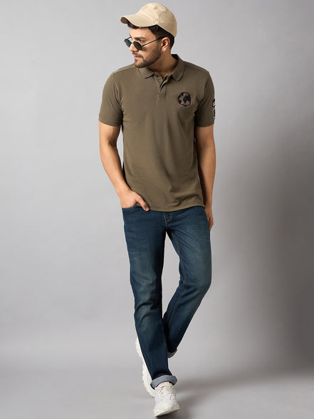 Light Brown Chest Embroidery T-Shirt