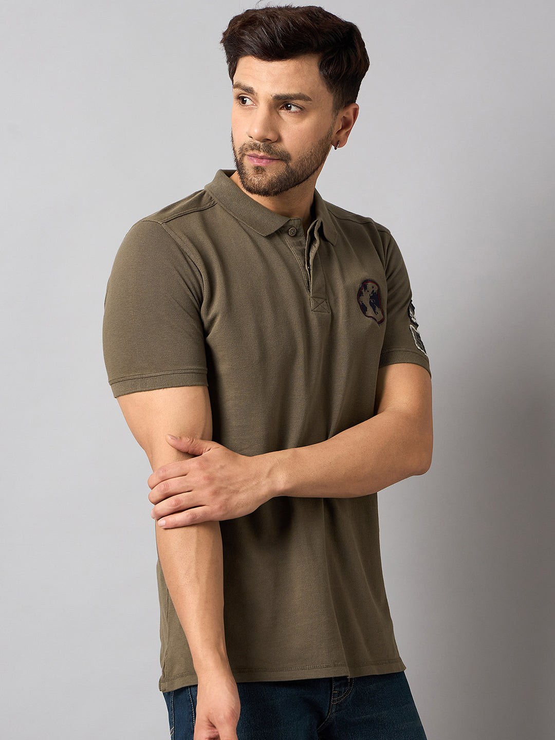 Light Brown Chest Embroidery T-Shirt