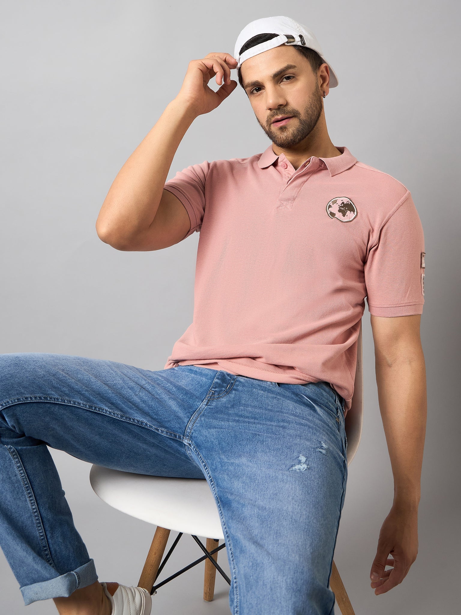 Dusty Pink Chest Embroidery T-Shirt