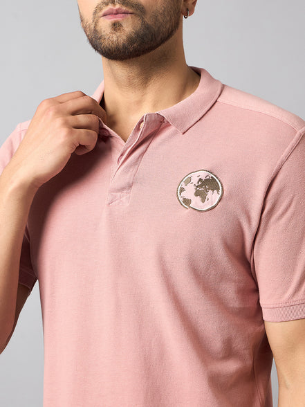 Dusty Pink Chest Embroidery T-Shirt