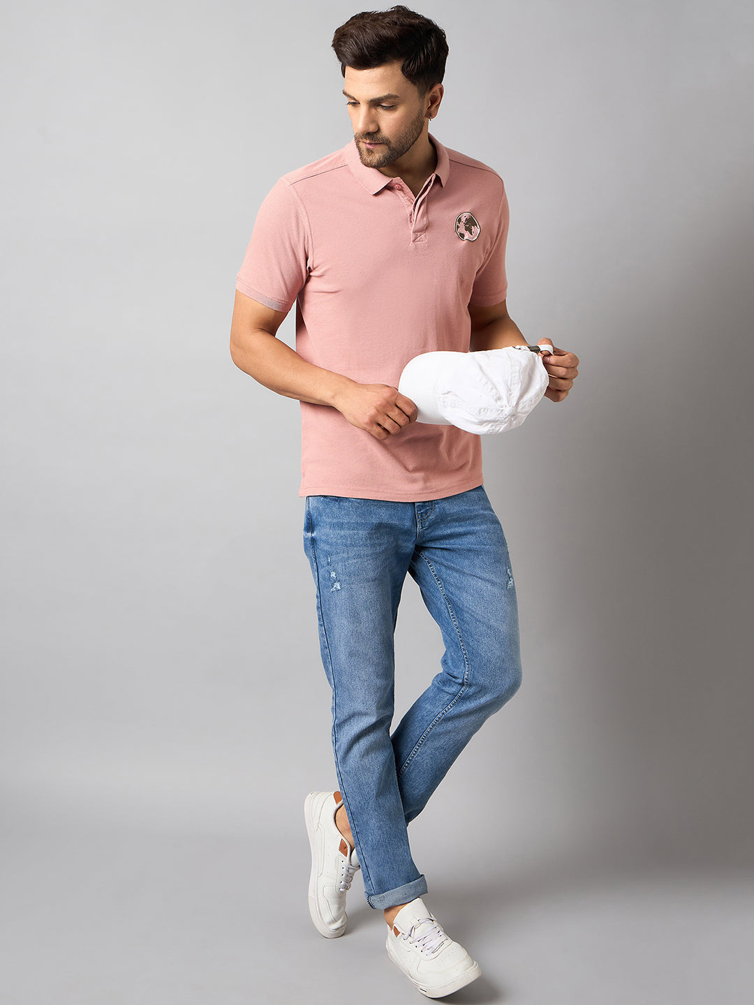 Dusty Pink Chest Embroidery T-Shirt