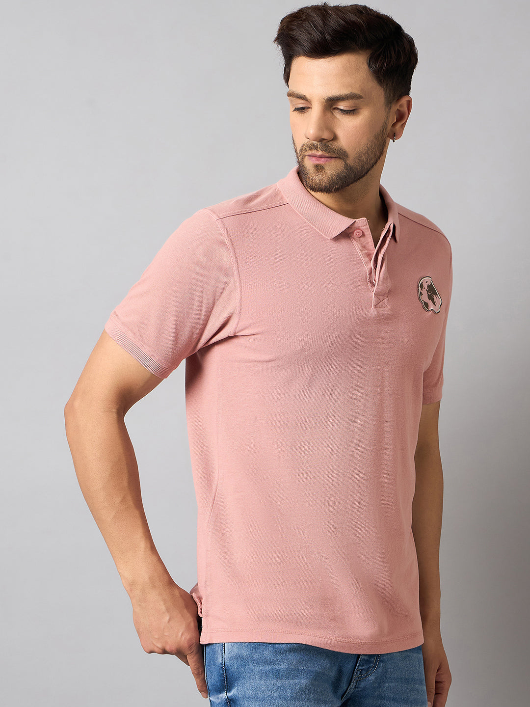 Dusty Pink Chest Embroidery T-Shirt