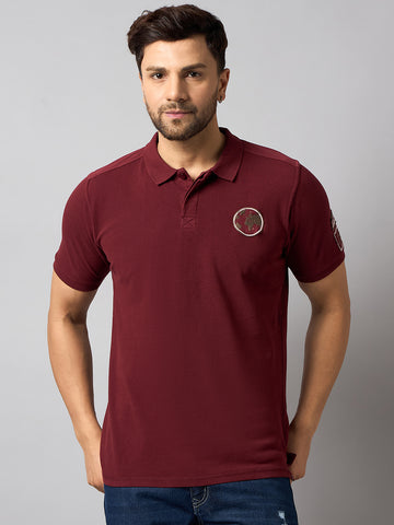 Maroon Chest Embroidery T-Shirt