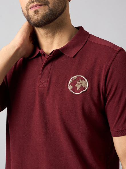 Maroon Chest Embroidery T-Shirt
