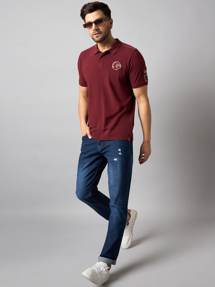 Maroon Chest Embroidery T-Shirt