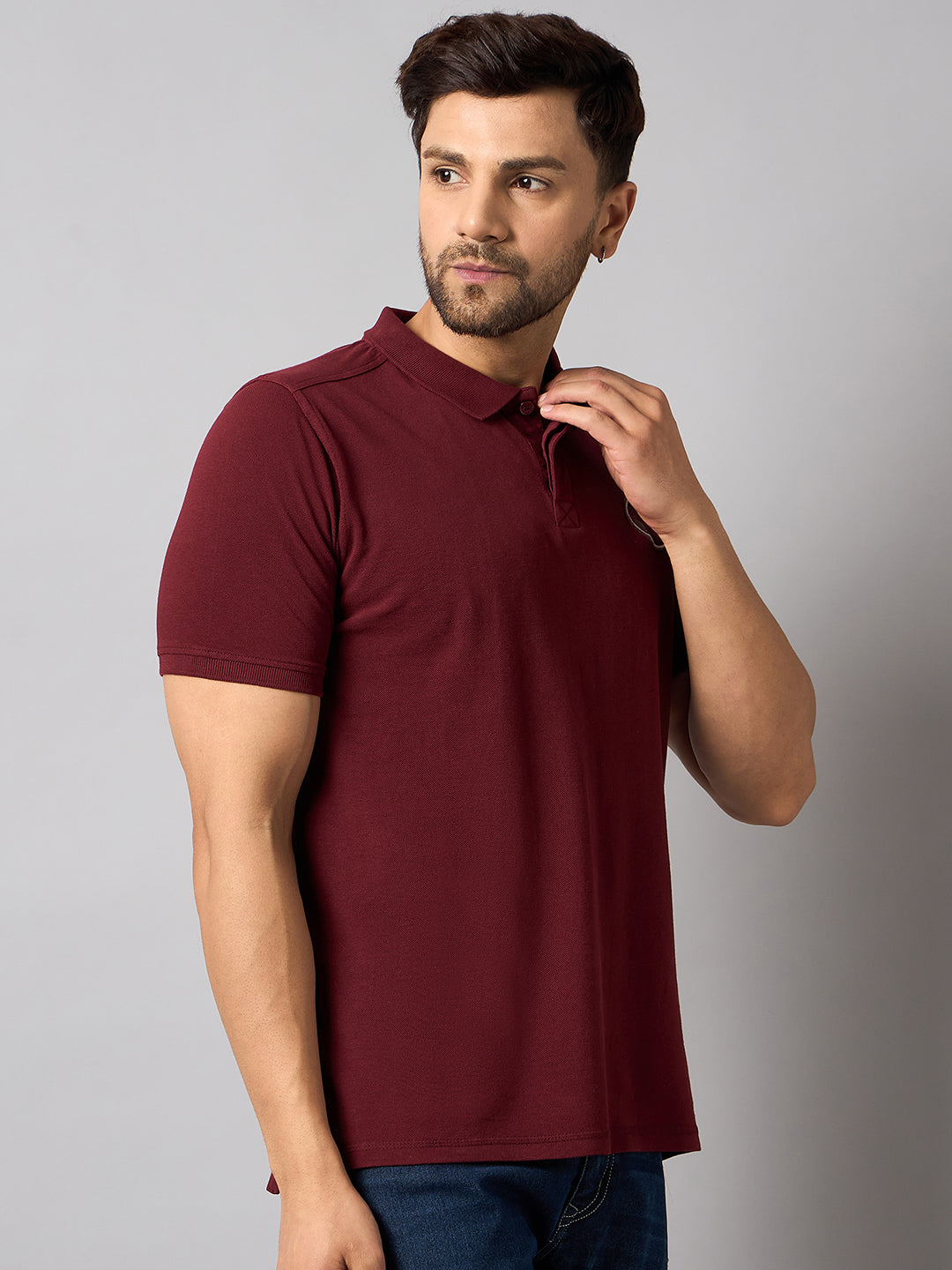 Maroon Chest Embroidery T-Shirt