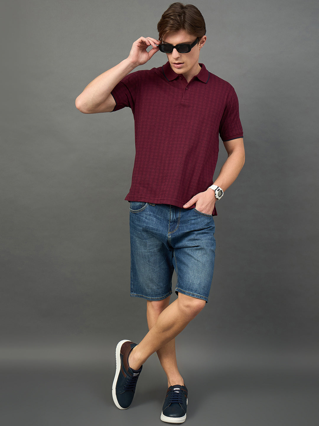Maroon Checked T-Shirt