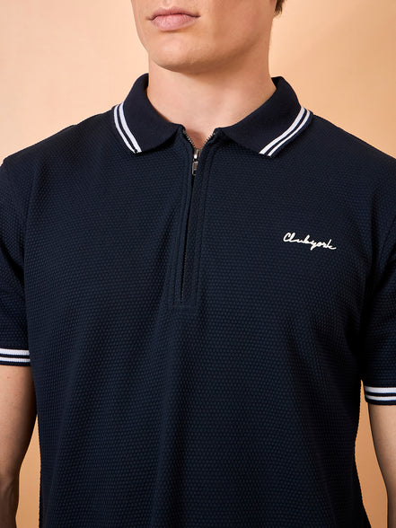Men Navy Solid Regular Fit T-Shirt