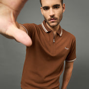 Club York Men Brown Polo neck T-Shirt