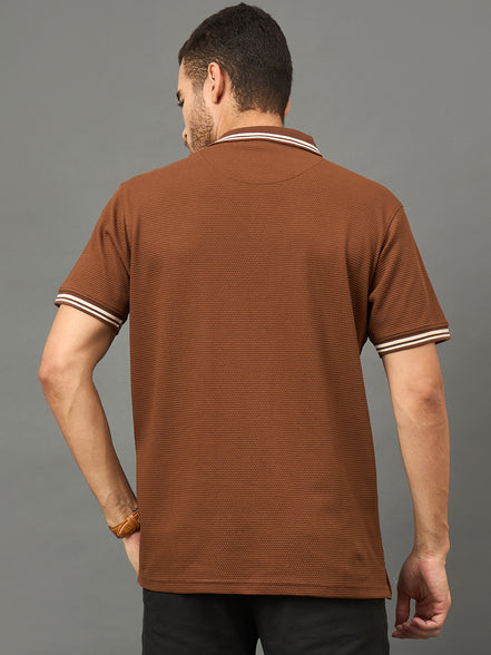 Club York Men Brown Polo neck T-Shirt